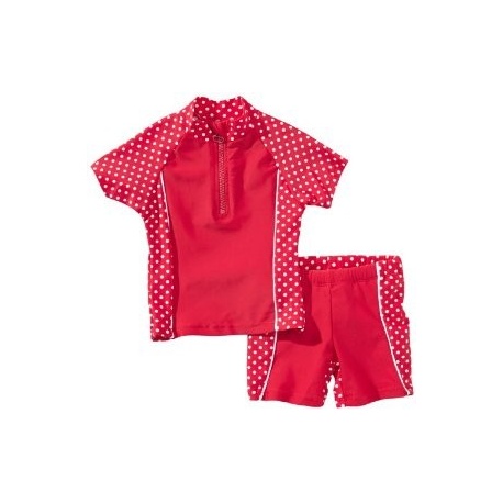 UV shirt en zwembshort rood met witte stippen
