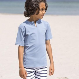 UV Shirt Petrol | Jongens zwemshirt Petrol korte mouw & chinese kraag